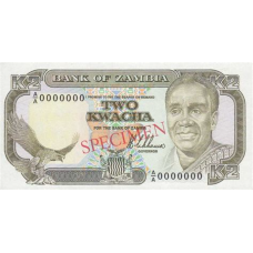 P29S Zambia - 2 Kwacha Year ND (1989) (Specimen)